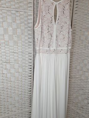 Morgan & Co. Ivory And Blush Sequin Lace Bodice Maxi Dress